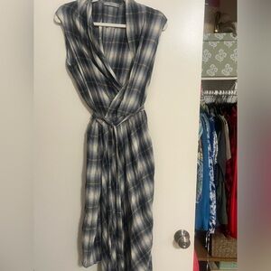 VINCE Plaid Cotton Wrap Sleeveless Dress